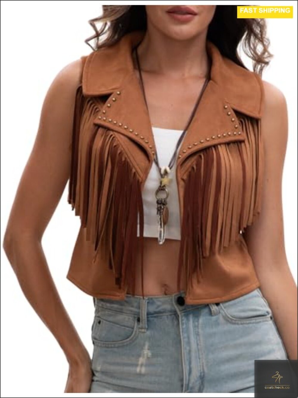 Faux Suede Fringe Cropped Vest Sleeveless Boho Cowgirl Hippie Waistcoat